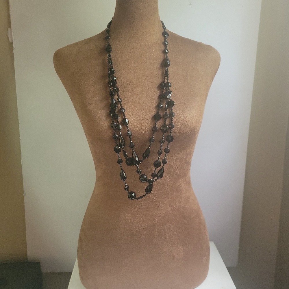 Lia Sophia Black Faceted Glass Bead Multi Strand Long Necklace Size 32 Whimsical